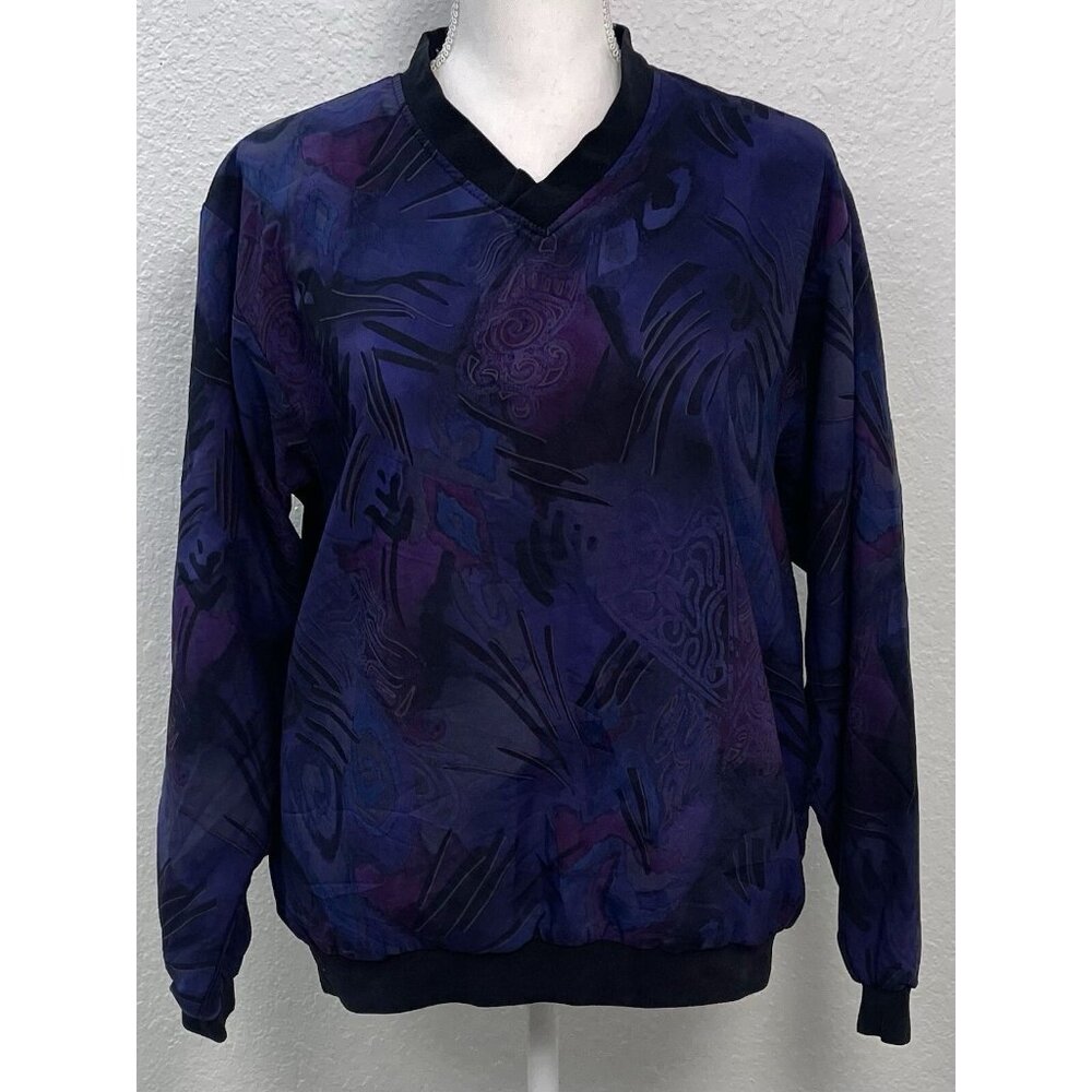 VTG 90s FORRESTER'S Womens SMALL Purple Print Reversible Pullover WINDBREAKER